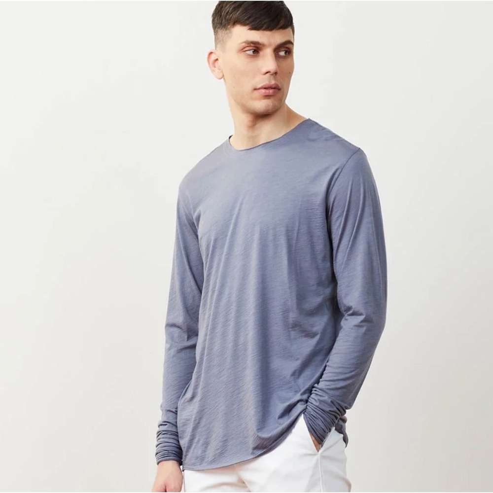 Outlier Men Merino‎ Wool Dreamweight Shirt XXL Light Blue Long Sleeve Slub Knit